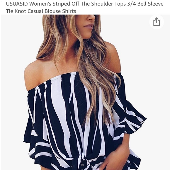 USUASID Tops - Black and white stripe shirt with tie in front. Size large.